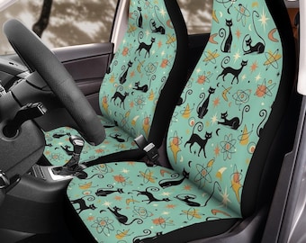 Fundas para asientos de coche Retro Atomic Cat Groove (2 piezas): Juego de protectores de forro polar con estampado floral