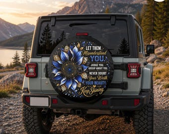 Blue Leopard Sunflower Inspirational Spare Tire Cover – Waterproof Protector with Camera Hole