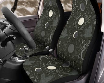 Nocturne Aviary Witch’s Sigil Car Seat Covers (2Pcs): Floral Polar Fleece Protector Set