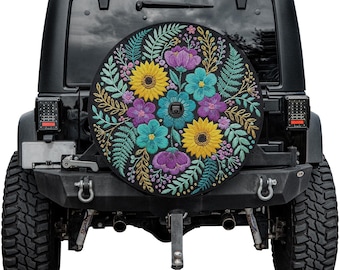 Embroidery Texture Floral Spare Tire Cover – Waterproof UV Resistant Protector with Camera Hole