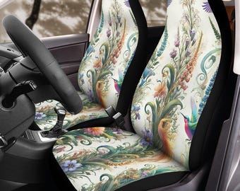 Watercolor Forest Garden Car Seat Covers (2Pcs): Floral Polar Fleece Protector Set
