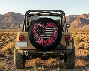 Patriotic Pawprints of Freedom Spare Tire Cover – Waterproof Protector with Camera Hole