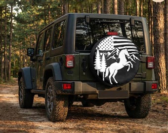 Patriotic Wild Mustang Landscape Spare Tire Cover – Retro Waterproof Protector