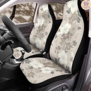 Neutral Blossom Script Car Seat Covers (2Pcs): Floral Polar Fleece Protector Set