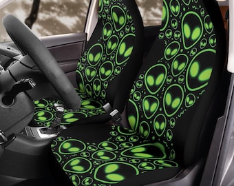 Neon Alien Pop Car Seat Covers (2Pcs): Floral Polar Fleece Protector Set