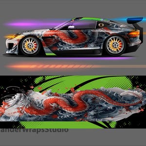Japanese Dragon Race Car Livery Design: Vehicle Wrap, Editable Colors (EPS, PDF File Only)