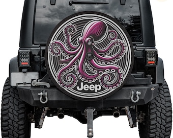 Pink Octopus Jeep Spare Tire Cover – Waterproof UV Resistant Protector with Camera Hole