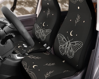 Minimal Lunar Moth Line Car Seat Covers (2Pcs): Floral Polar Fleece Protector Set