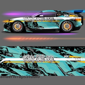 Victory Start Here Race Car Livery Vehicle Wrap Design Background | Large Format Print File Only | Editable Colors (.EPS, .PDF)