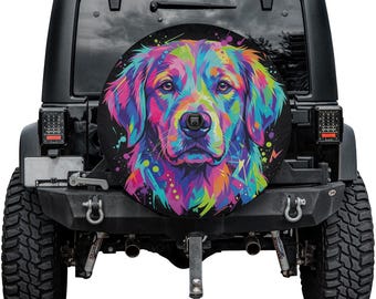 Colorful Dog Artwork Spare Tire Cover – Waterproof UV Resistant Protector with Camera Hole
