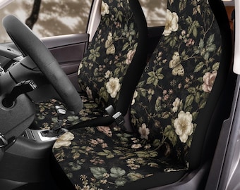 Midnight Botanical Butterfly Car Seat Covers (2Pcs): Floral Polar Fleece Protector Set
