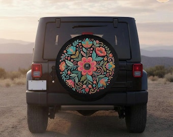 Couvre-roue de secours bohème floral avec fausse broderie - Protecteur imperméable rétro