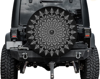 Snowflake Mandala Spare Tire Cover – Waterproof UV Resistant Protector with Camera Hole