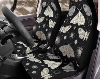 Celestial Moth & Starburst Pattern Car Seat Covers (2Pcs): Floral Polar Fleece Protector Set