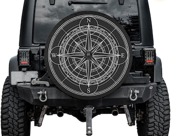 Couvre roue de secours boussole blanche ornée - Protecteur imperméable résistant aux UV avec trou pour appareil photo