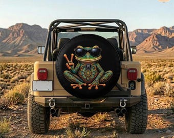 Cool Psychedelic Peace Frog Spare Tire Cover – Waterproof Protector with Camera Hole