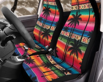 Tropical Serape Palm-autostoelhoezen (2 stuks): gebloemde polar fleece-beschermerset