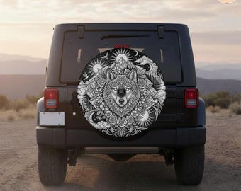 Housse de roue de secours Mystic Wolf Nature Mandala avec trou pour appareil photo - Protecteur étanche