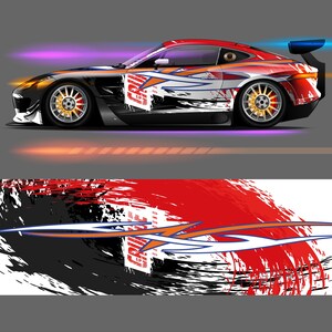 Grip and Go Race Car Livery Vehicle Wrap Design Background | Large Format Print File Only | Editable Colors (.EPS, .PDF)