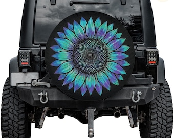 Neon Rainbow Sunflower Spare Tire Cover – Waterproof UV Resistant Protector with Camera Hole