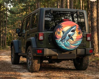 Sunset Predato Tropical Shark Burst Spare Tire Cover – Retro Waterproof Protector