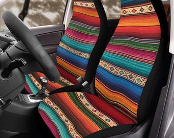 Colorful Serape Stripe Pattern Car Seat Covers (2Pcs): Floral Polar Fleece Protector Set