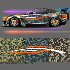 Turbo Charged Thrills Race Car Livery Vehicle Wrap Design Background | Large Format Print File Only | Editable Colors (.EPS, .PDF)