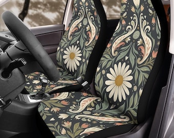 Fundas para asientos de coche Folk Garden Reverie (2 unidades): Juego de protectores de forro polar con estampado floral.