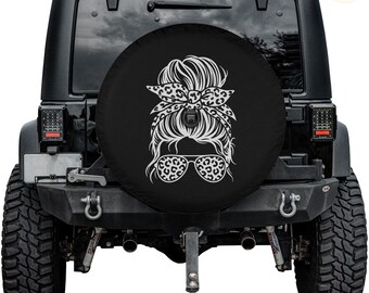 Messy Bun Cheetah Spare Tire Cover – Waterproof Protector with Camera Hole