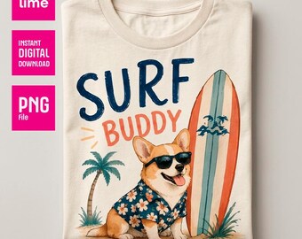 Corgis Surf Buddy PNG | Retro Strand Sommer Mama Hund T-Shirt Grafik (digitaler Download)