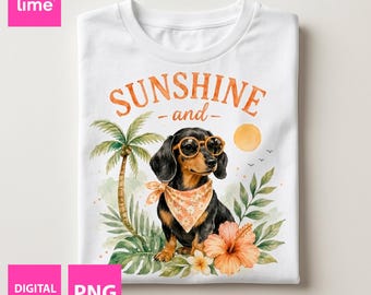 Dackel Hund Mama Shirt Sommer PNG | Tropischer Hund Sublimationsdesign | Aquarell Weiner Hund Clipart | Digitaler Download