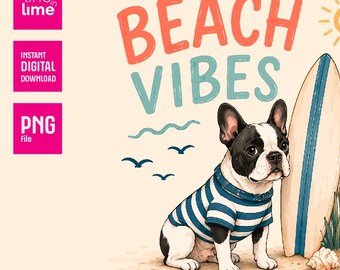 French Bulldog Beach PNG | Summer Dog Mom Sublimation Design (Instant Download)