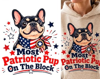 Bouledogue français patriotique SVG | Chien du 4 juillet PNG | Conception par sublimation (téléchargement numérique)