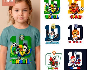 Ensemble PNG de football | Coupe du monde Brésil Argentine France Espagne Portugal Angleterre Football Designs | T-shirt enfant sublimation | Téléchargement numérique