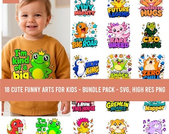Ensemble SVG drôle pour enfants | 18 designs de chemise animaux mignons | Citations impertinentes pour les tout-petits | Téléchargement numérique