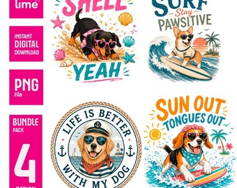 Dog Mom Summer PNG Bundle | Beach Puppy Sublimation Designs | Funny Dog Quotes T-Shirt Graphics | Digital Download