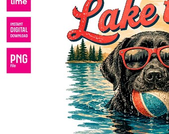 Schwarzer Labrador Hund See Leben PNG | Retro Hund Mama Sommer Shirt Sublimationsdesign (digitaler Download)