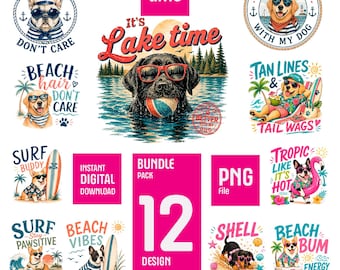 Dog Mom Summer PNG Bundle | Retro Beach Dog Graphics (Digital Download)