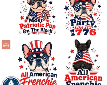 Ensemble Frenchie patriotique PNG | Cadeau bouledogue français du 4 juillet | Téléchargement numérique