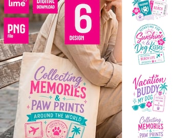 Dog Mom Travel PNG Bundle | Vacation Pet Lover Stamp Sublimation Designs | Paw Prints Around the World | Digital Download
