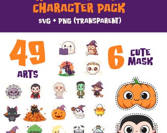 Lot Halloween Chibi SVG : 49 personnages kawaii (fichiers PNG et SVG)