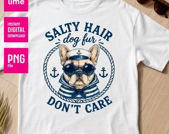Bulldogge Sailor PNG | Hunde Mama Sommer Shirt Design | Salzhaar Hundefell nautisches Design (Digitaler Download)