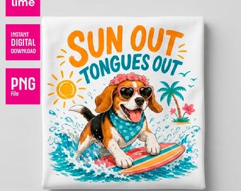 Beagle surfeur PNG | Sublimation d'enlever la langue du soleil | Conception de tshirt d'été de maman de chien de plage