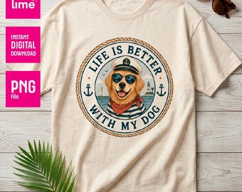 Chien maman été PNG | Design de chemise nautique Golden Retriever | La vie est meilleure avec ma sublimation de chien | Téléchargement numérique