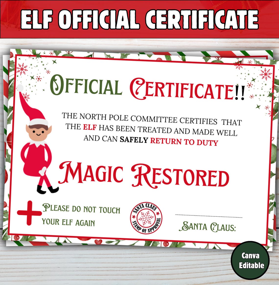 Editable Elf Magic Certificate Christmas Recovery Note Printable Letter ...