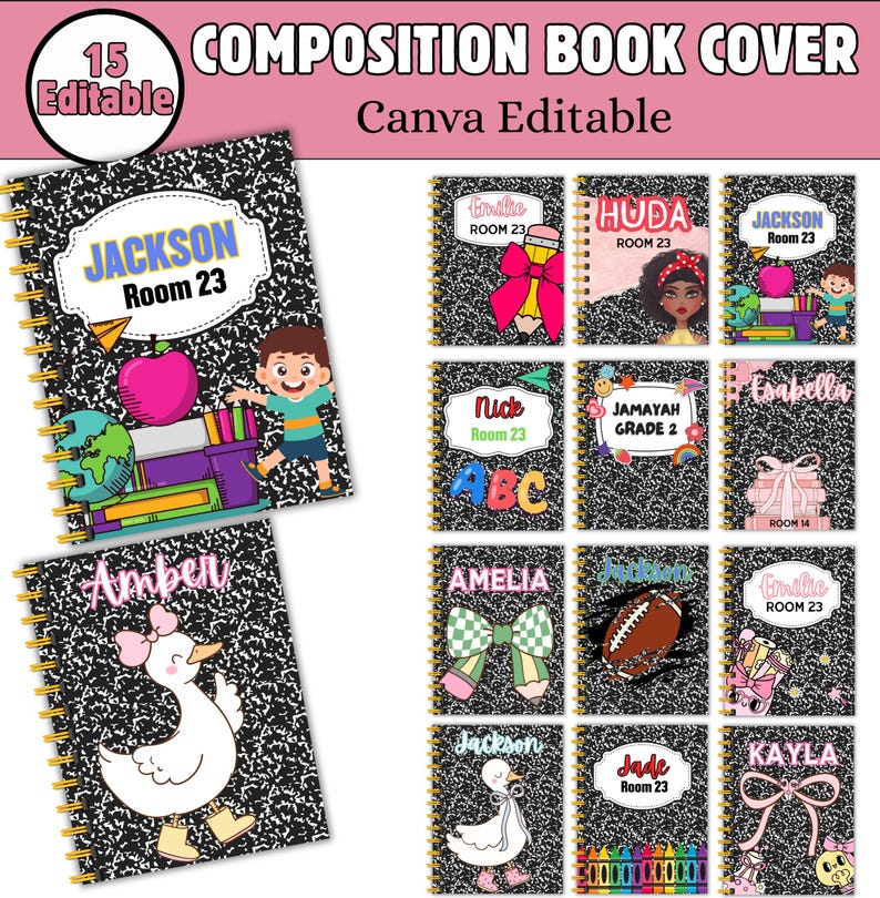 15 Trendy Composition Book Cover Designs for Boys and Girls, Canva ...