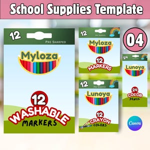 School Supply Templates, Back to School Mockup, Personalized School Supplies, Color Pencils, Markers, Crayons color Pencil