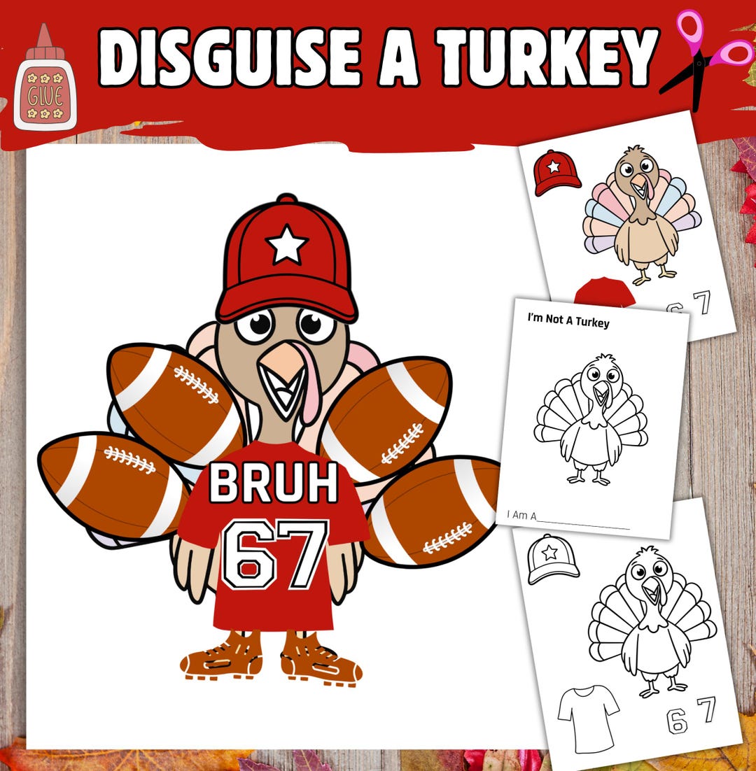 Turkey in Disguise 67 Football Player Printable, Thanksgiving 67 Turkey ...