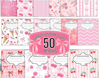 50 Canva Editable Composition Notebook coquette Cover Templates: Back to School Mega Bundle,Digital Download)
