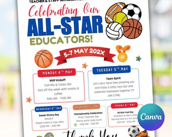 Cartel/folleto editable de Canva para la Semana de Agradecimiento a los Maestros Estrellas del Deporte
